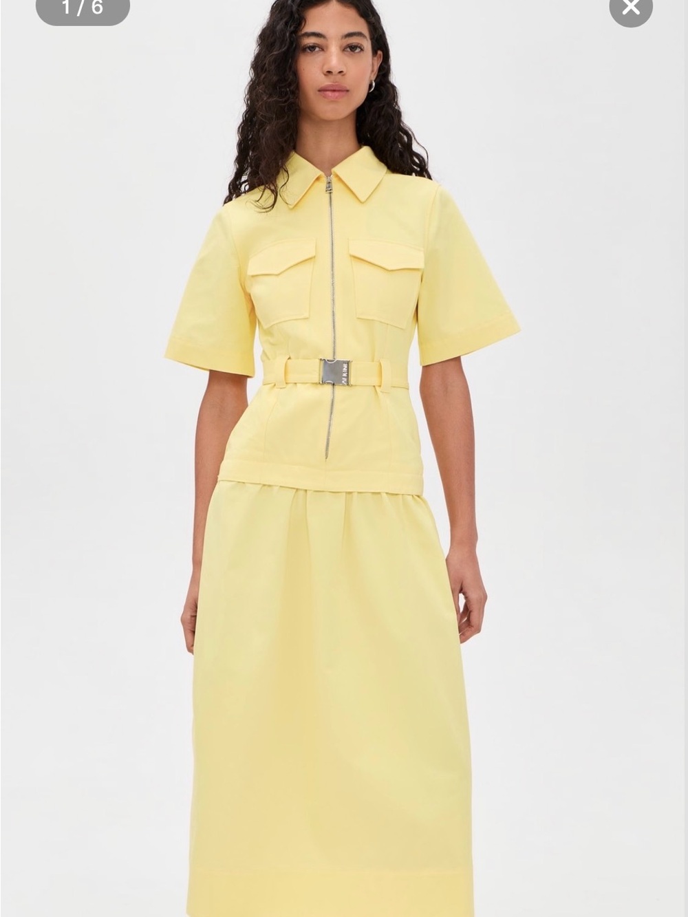 NWT ALIGNE Belted Yellow Midi Dress with Zip Front
